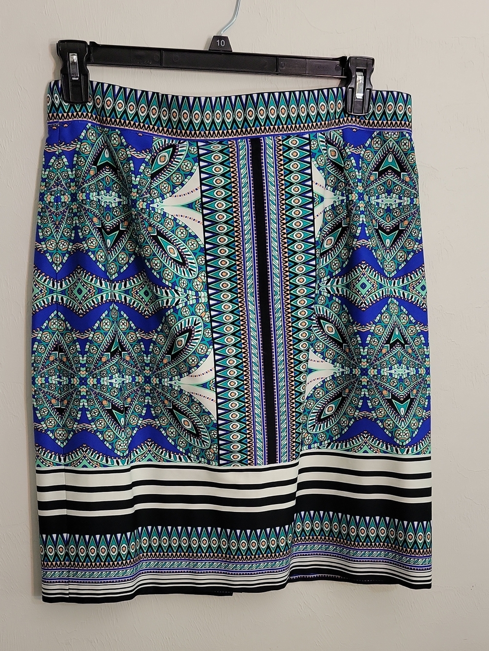 ANTONIO MELANI Blue and Teal Geo-Print Pencil Skirt